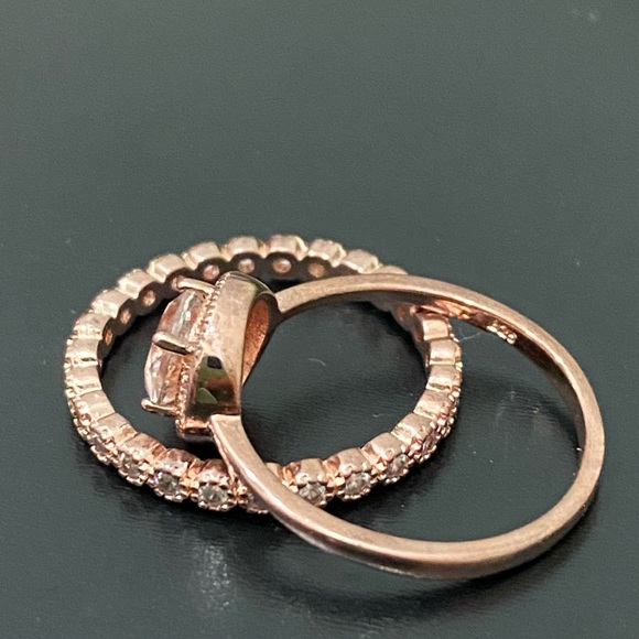 Morganite 925 Rose Gold Solitaire & Eternity Engagement Ring Set Size 7 3g - Picture 5 of 16